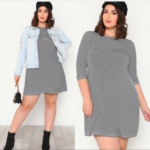 Navy/White Striped, Fab Midi Dress w/Mid Sleeves